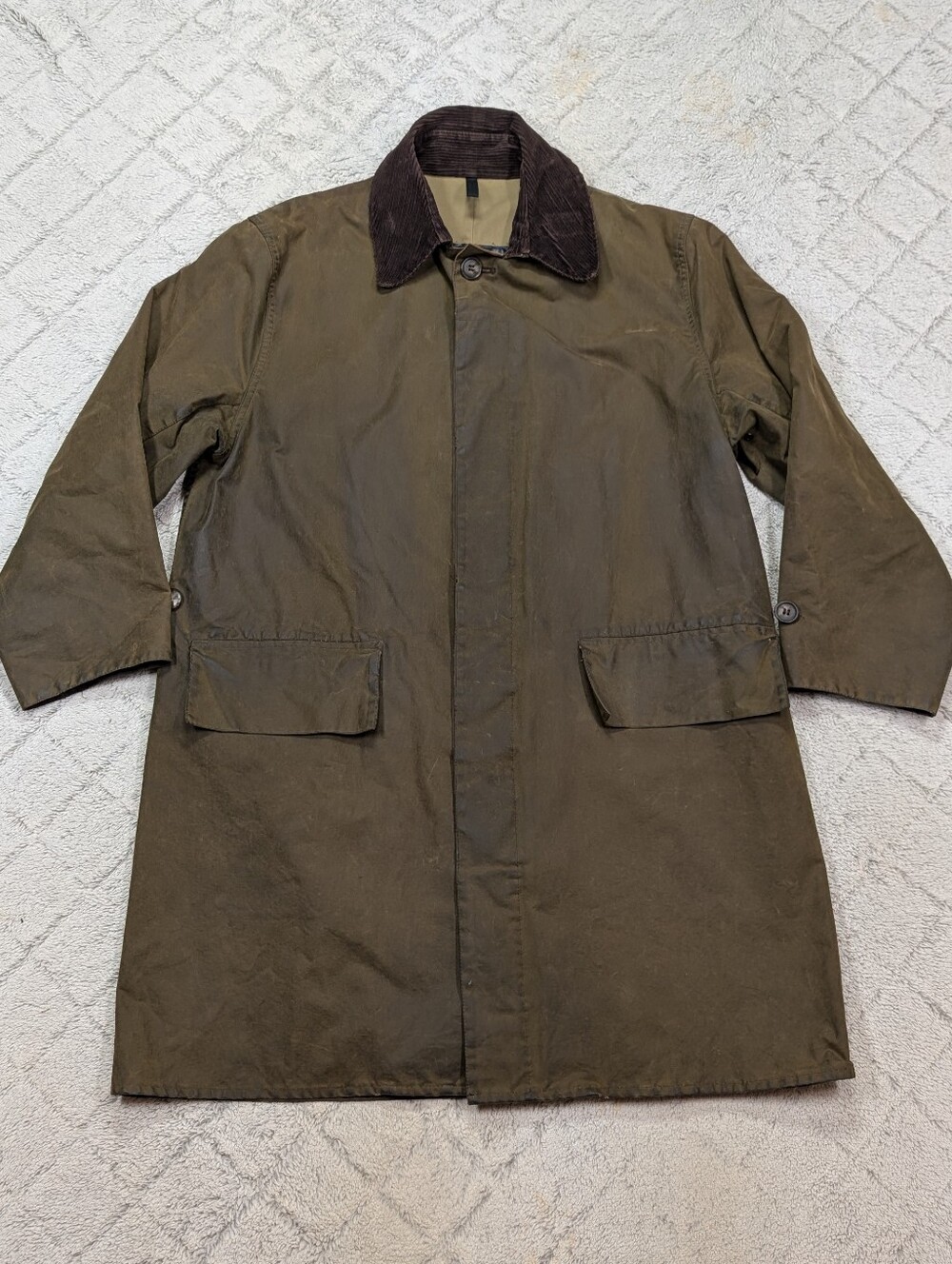 Barbour Jacket Mens M Green Olive Waxed Original ¾ Length Coat A240 Country